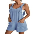 thumbnail image 3 of Femmes Coton Lin Bretelles Courtes Ensemble Été Réglable Sangle Jumpsuit Romper Sans Manches Jambe Large Ample Ensemble, 3 of 7