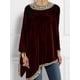 thumbnail image 2 of Blusa de talla grande con dobladillo irregular para mujer, camiseta de manga larga de terciopelo retro a la moda de primavera, top asimétrico holgado informal con cuello redondo, 2 of 4
