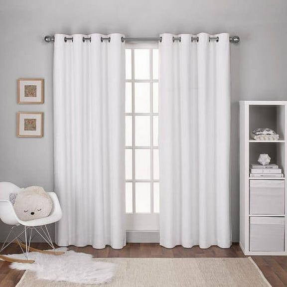 Exclusive Home Textured Linen Room Darkening Blackout Grommet Top Curtain Panel Pair, 54"x96", Winter White