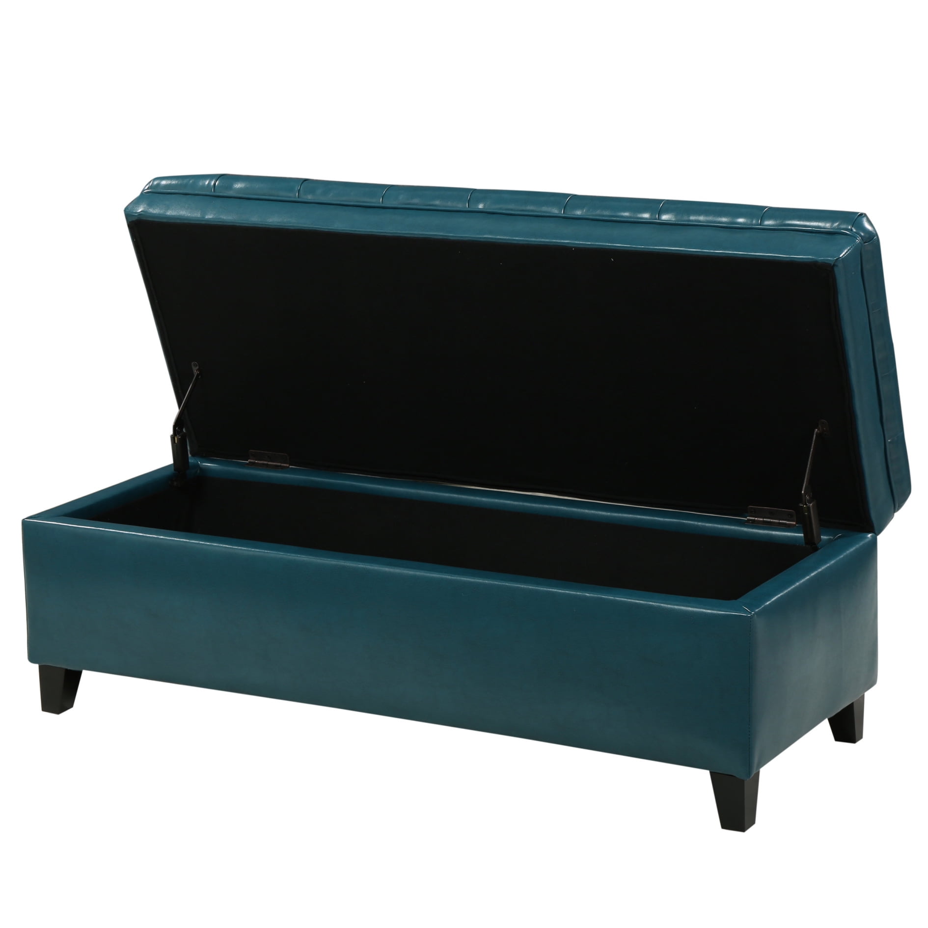 50" Storage Ottoman, Storage Ottoman Bench with Wooden Legs and Safety Hinge, Tufted Entryway Bedroom Bench, Holds up to 330 lb, for Living Room, Bedroom, Teal