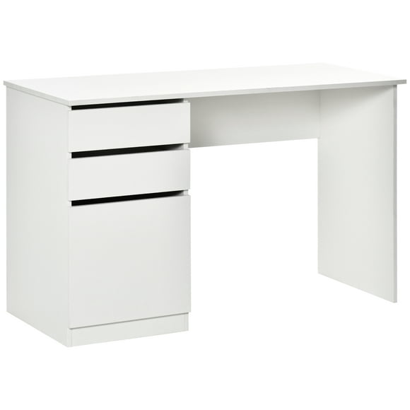 HOMCOM Modern Computer Desk, Home Office Desk for Study, Writing Workstation with Storage Drawer and Cabinet for Living Room White