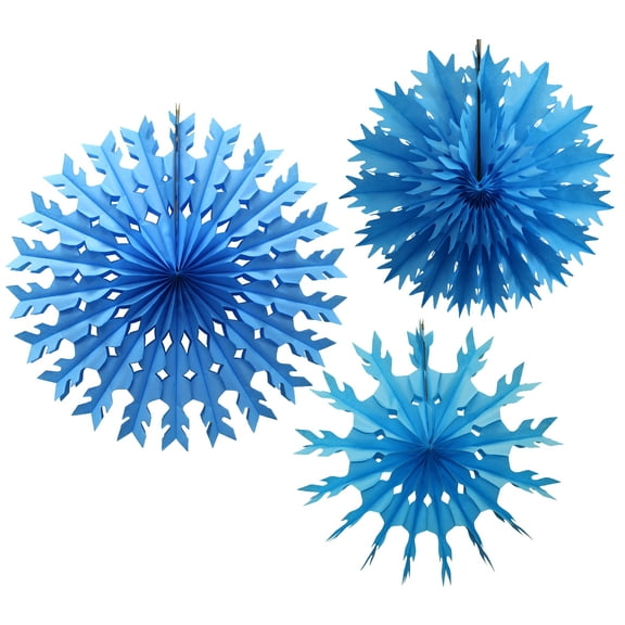 Devra Party Hanging Tissue Paper Snowflakes, Turquoise, Set of 3 (15 inch, 19 inch, 22 inch)