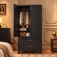 thumbnail image 2 of ShiKeyi 70" Tall Metal Wardrobe Cabinet with 1 Drawer and Hanging Rod, 2 Doors Wardrobe Closet with Shelf for Bedroom, Black, 2 of 10