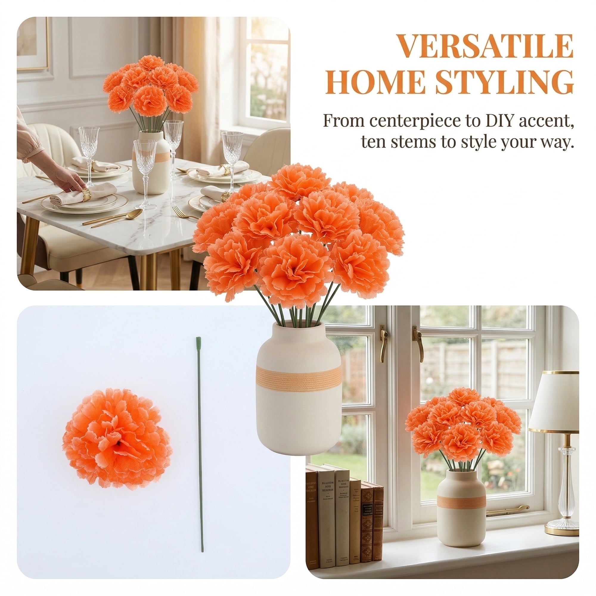 Unique Bargains Artificial Silk Carnation Bouquets with Detachable Heads Orange 5.9 in