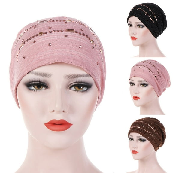 SPRING PARK Women's Rhinestone Hat Turban Headwraps Shiny Stetchy Wrap Hat Hair Accessories