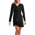 thumbnail image 1 of Vestido cruzado a la cadera, talla M, negro, manga larga, transpirable, estirado, cuello en V, vestido tubo para fiesta, 1 of 5
