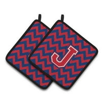 Carolines Treasures CJ1054-JPTHD Letter J Chevron Yale Blue & Crimson Pair of Pot Holders, 7.5 x 3 x 7.5 in.