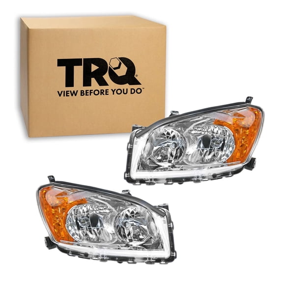 TRQ 2 Piece Headlight Assembly Set Driver & Passenger Side Fits 2009-2012 Toyota RAV4 Without Sport Package TO2502190 TO2503190