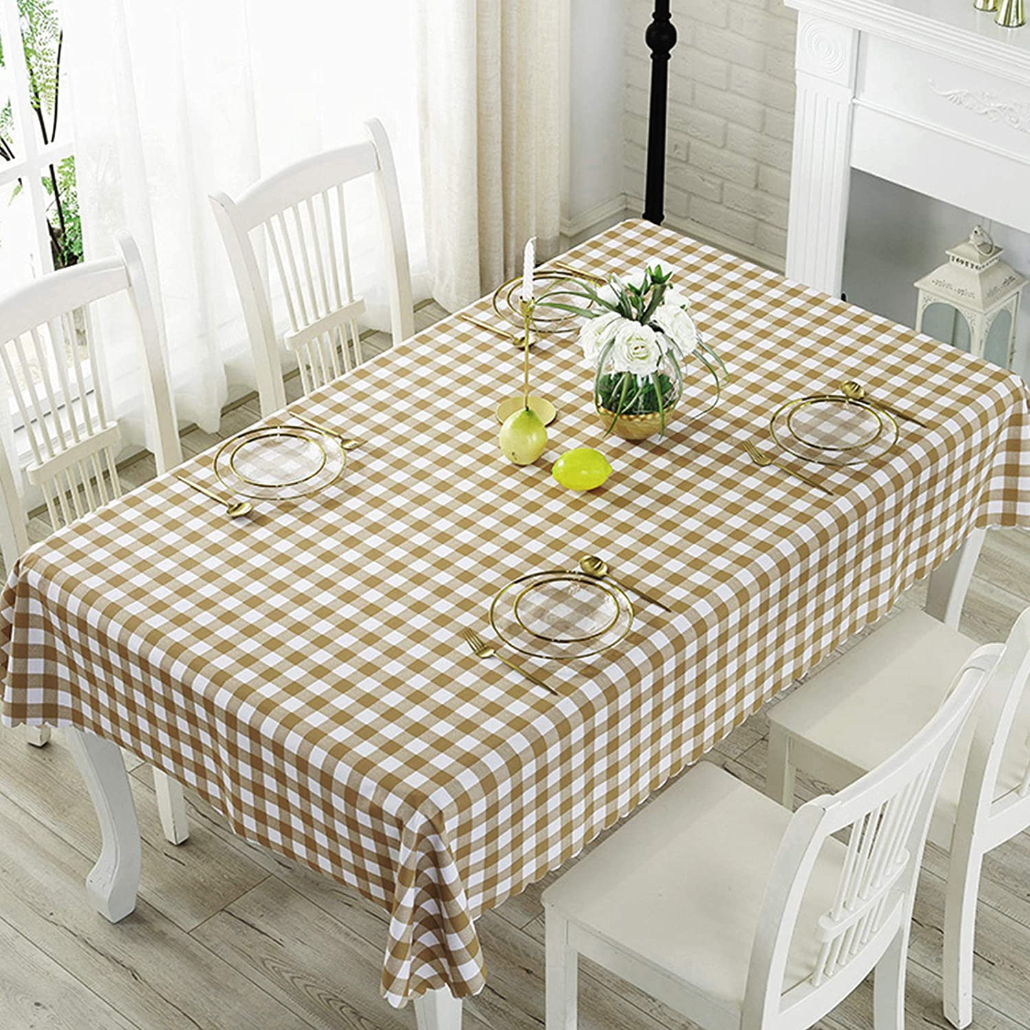 Tablecloths 54 x 72 Inch Waterproof Stain Resistant Line Plaid Abstract Polyester Rectangular Table Cover for Outdoor Picnic Kitchen Dining