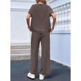 thumbnail image 6 of Womens Striped 2 Piece Set Short Sleeve T Shirts Wide Leg Pants Matching Lounge Sets with Pockets Brown M, 6 of 7