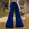 thumbnail image 2 of GNFQXSS Women's High Waisted Tiered Wide Leg Velvet Pants Flowy Dressy Trousers for Party Evening & Special Blue XL, 2 of 8