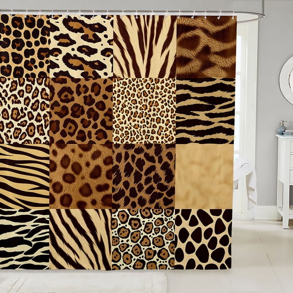 Manfei Minimalist Cheetah Print Shower Curtain 72Wx72L, Old Fashion Patchwork Bathroom Curtain, Tan Peach