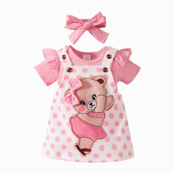 Splozh Girls Clothes 3 6 9 12 18 Months Baby Girl Clothes Suspender Skirt Newborn Ruffled Romper Dress Headband Outfits,Pink,6-9 Months