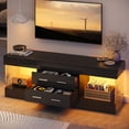 thumbnail image 4 of Bestier Black TV Stand for TVs up to 65", Modern High Gloss Entertainment Center for TVs with LED Light, TV Console Table with 2 Storage Drawers, 4 of 10