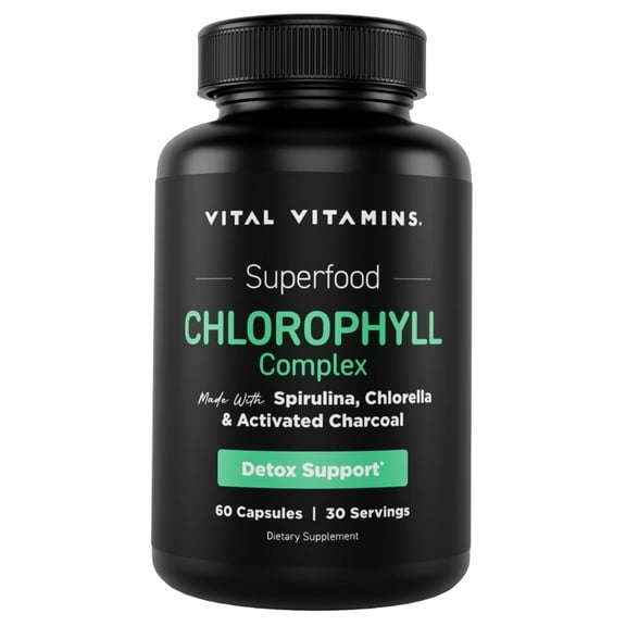 Vital Vitamins Chlorophyll Pills - Body Deodorizing Supplement - Made with Spirulina, Chlorella, Organic Parsley, Mint, & Activated Charcoal - Defeat Odor Naturally - for Women & Men - 60 Capsules