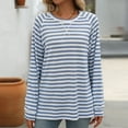 thumbnail image 6 of Women's Long Sleeve Crewneck Stripe Print Tops Shirts Blouses Loose Fit Casual Daily Wear Business Office Vacation Fashion Essential Gift for Women | Aestivo,Light Blue XL, 6 of 8