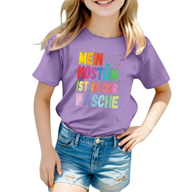 PMVFHDE T-Shirts Graphiques pour Filles, Hauts d'Été Mignons pour Filles, Robe T-Shirt pour Filles, Hauts Décontractés pour Filles, Hauts d'Été Imprimés Colorés pour Carnaval d'Enfants, Col Rond, Manches Courtes, Violet, 6-7 Ans