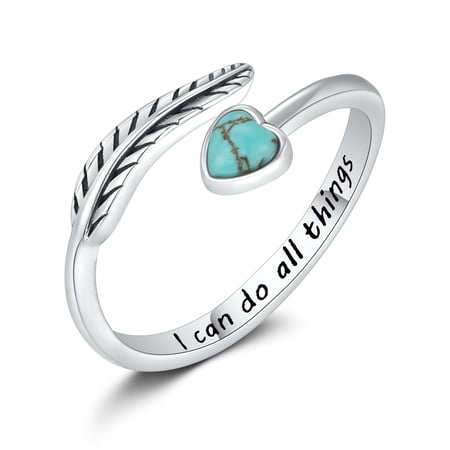 Coachuhhar Turquoise Feather Ring 925 Sterling Silver Adjustable Ring Western Thumb Rings Vintage Jewelry Gifts for Women