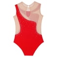 thumbnail image 4 of TiaoBug Kids Girls Sleeveless Gymnastic Leotard Shiny Diamond Mesh Patchwork Ballet Dance Bodysuit Red 14, 4 of 7