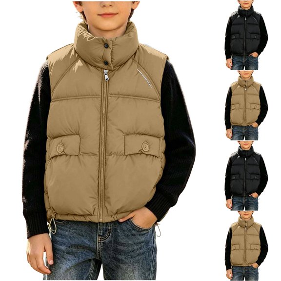 Ceisia Boys Padded Vest Jacket Back To School Season 5 To 13 Years Big Kids Winter Stand Collar Zip Sleeveless Gilet Outdoor Warm Casual Outerwear Coat Gift