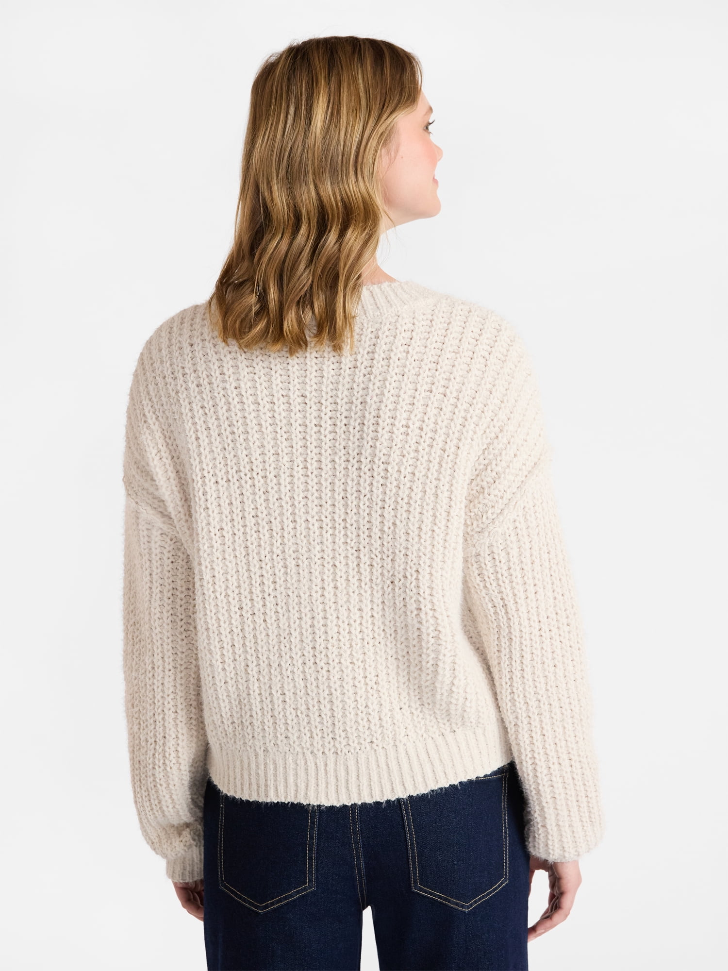 No Boundaries Cable Knit Sweater, Midweight, Women's