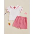 thumbnail image 6 of Baby Toddler Girls Shorts Clothing Set, 6 12 18 Months Short Sleeve Doll Collar Embroidery T-shirt with Plaid Shorts Summer 2-piece Outfit, 6 of 9