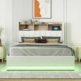 thumbnail image 3 of Full Size PU Upholstered Bed with Charging Ports & Adjustable LED Lights,  Hydraulic Storage Platform Bed with Upholstered Bookcase Headboard, Wooden Platform Bed Frame for Kids Teens Adults, White, 3 of 9