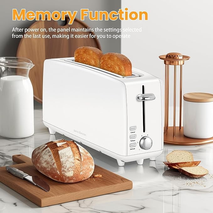 2 Toasters, Stainless Steel Slim Toasters, with Defrosting And Reheating Functions, 5 Bread Types And 6 Tone Settings, 2 Wide Slots Of 1.5-inch Toasters