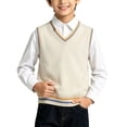 thumbnail image 2 of SERTGUTR Boys V Neck Sweater Vest, Striped Ribbed Trim Sleeveless Knit Pullover, School Uniform Classic Fit, Everyday Layering Top, 2 of 7