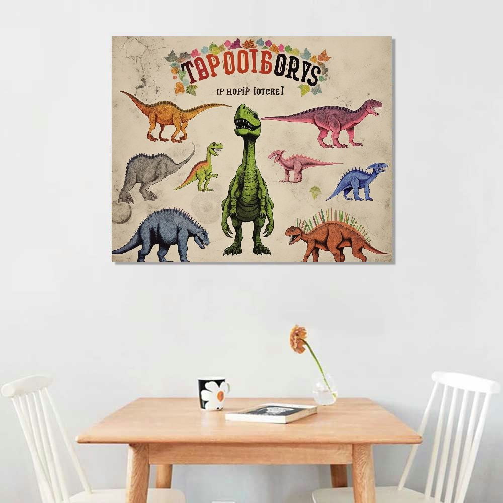COMIO Dinosaur Wall Art Cute Dinosaur Pictures Wall Decor for Boy Room Colorful Dino Canvas Painting Prints Boy Nursery Art Framed Artwork for Kids Bedroom Living Room Bathroom 20x16in