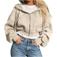 thumbnail image 2 of XRoczxe Women Solid‑Color Cropped Zip‑Up Hooded Jacket, Long Sleeve Drawstring Casual Short Hoodie Outerwear With Side Pockets, 2 of 6