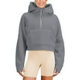 thumbnail image 2 of GigrtiJin Womens' Hoodies Half Zip Long Sleeve Fleece Crop Sweatshirts Solid Color Pullover Top with Pockets Thumb Hole, 2 of 7