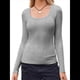 thumbnail image 3 of Camisas de Larga con Cuello Redondo para Mujer, Blusas Informales de Punto Acanalado de Corte Ajustado, Camisetas Básicas de Trabajo para Verano y Otoño. Gris L, 3 of 9