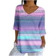 thumbnail image 2 of Fznquz 3/4 Length Sleeve Women's Tops V Neck Pink Casual Blouse Graphic Loose Tunic Fall Women's Winter Fashion,S, 2 of 5