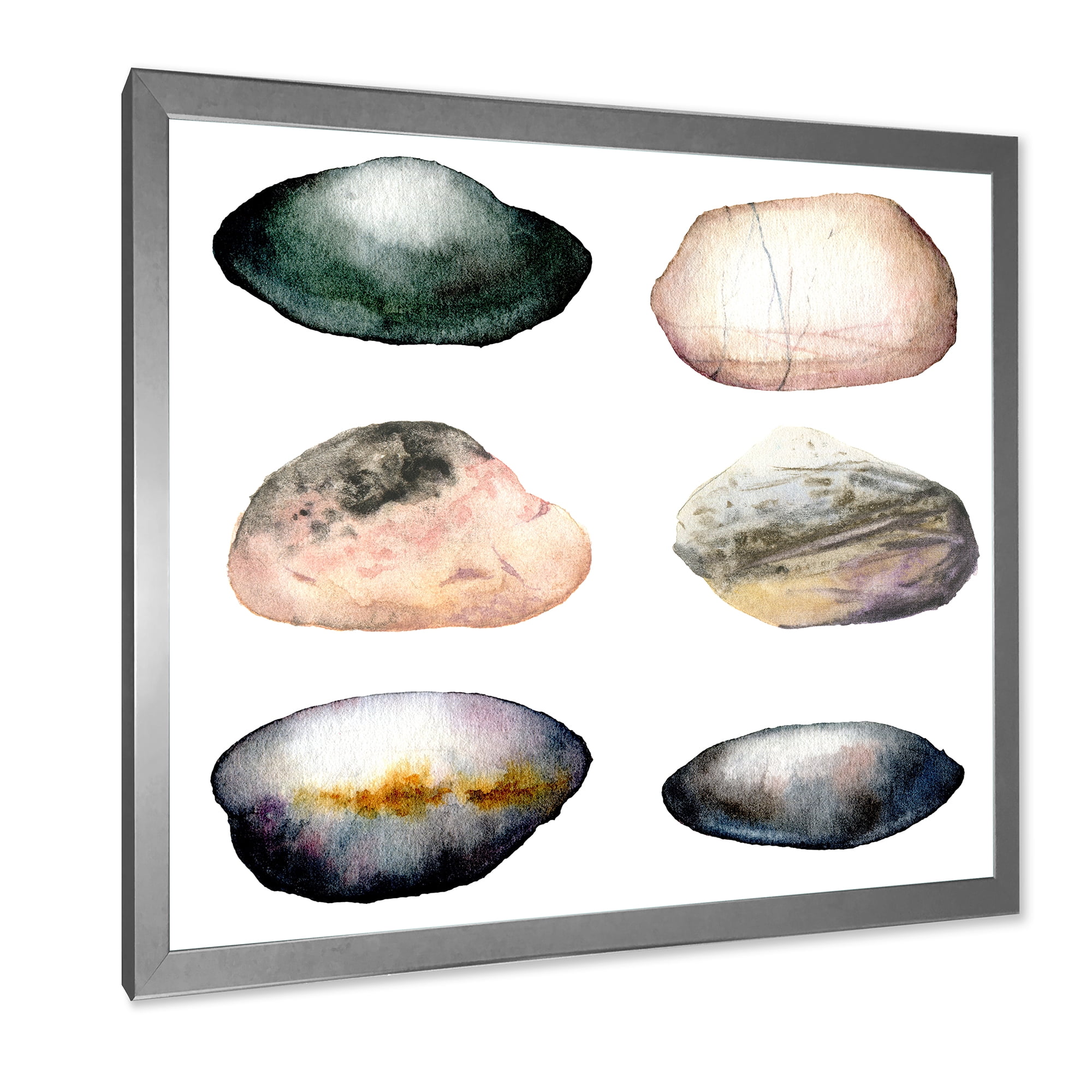 Designart 'Six Abstract Sea Stones On White' Nautical & Coastal Framed Art Print