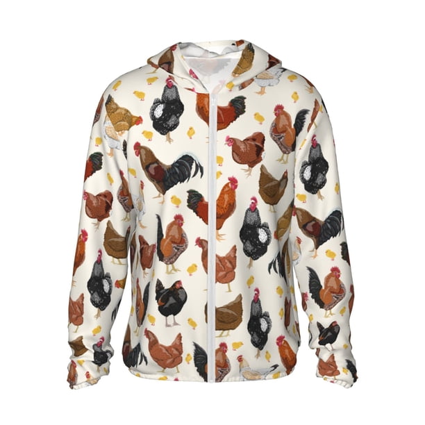 Fotbe Roosters and Chickens Chaqueta con Protección Solar UPF 50+ para Hombre y Mujer, Camisa con Capucha y Bolsillos-Large