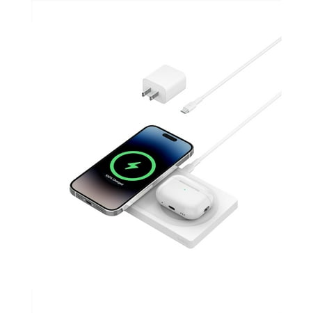 Belkin BoostCharge Pro MagSafe 2-in-1 - Wireless charging pad - 15 Watt - Fast Charge - white - for Apple AirPods with MagSafe Charging Case; AirPods Pro; iPhone 12, 13, 14