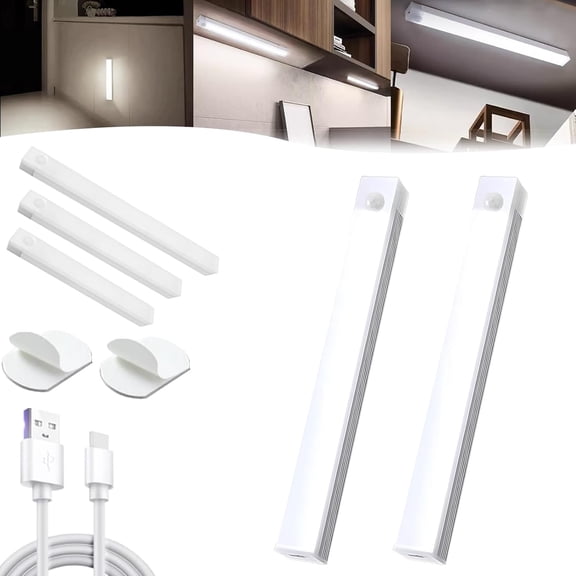 Rechargeable LED Lights with Motion Detection, Punch-Free Magnetic Under Cabinet Lights with Smart Sensor, Stick on Wireless LED Lighting for Kitchen, Closet, Bedroom