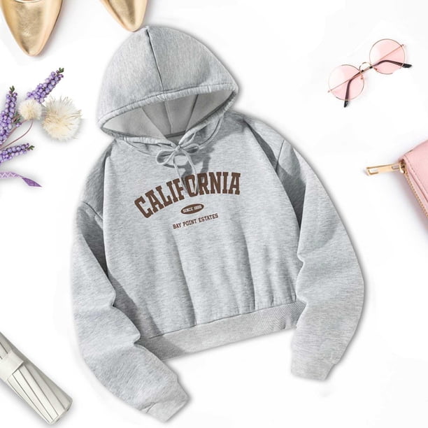 Sudadera con capucha con letras impresas para mujer, suave con cordón, sudadera con capucha, tops para fiesta, senderismo, viajes, primavera y otoño XL
