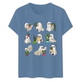thumbnail image 4 of Halloween Shirts for Women Fashionable Floral Print Short Sleeve T Shirt For Day Celebration Round Neck Top Womens T-Shirts and Blue XXL, 4 of 4