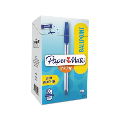 InkJoy 50ST Stick Ballpoint Pen 1mm, Blue Ink, White/Blue Barrel, 60/Pack