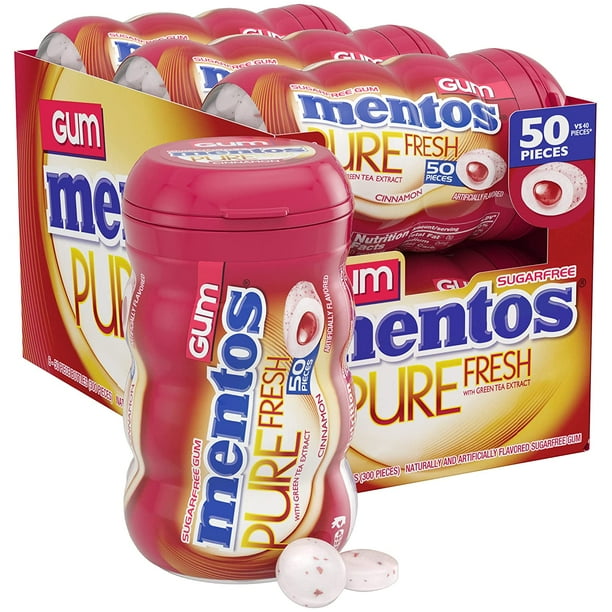 Mentos Gum Sugar-Free Cinnamon Chewing Gum, 50 Pieces, (6 Bottles of 50 ...