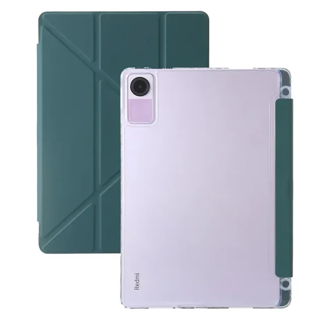 For Funda Redmi Pad SE Case with Pen Holder Multi-folding Stand Clear Back Magnetic Tablet Shell for Redmi Pad SE 11 Funda Cover Dark Green Redmi Pad SE 11 inch