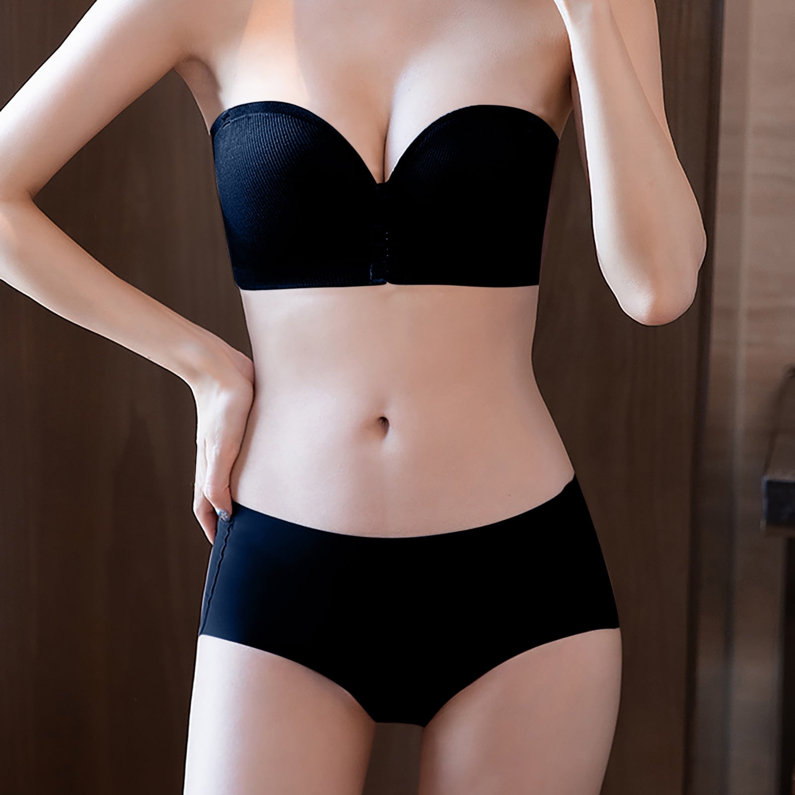 SELONE Bras for Women Push Up No Underwire Strapless for Small Breast Front  Closure Clip Zip Snap Hook Close Seamless Non Slip Gathering Summer Anti  Sagging Small Chest Traceless Front Cover Black