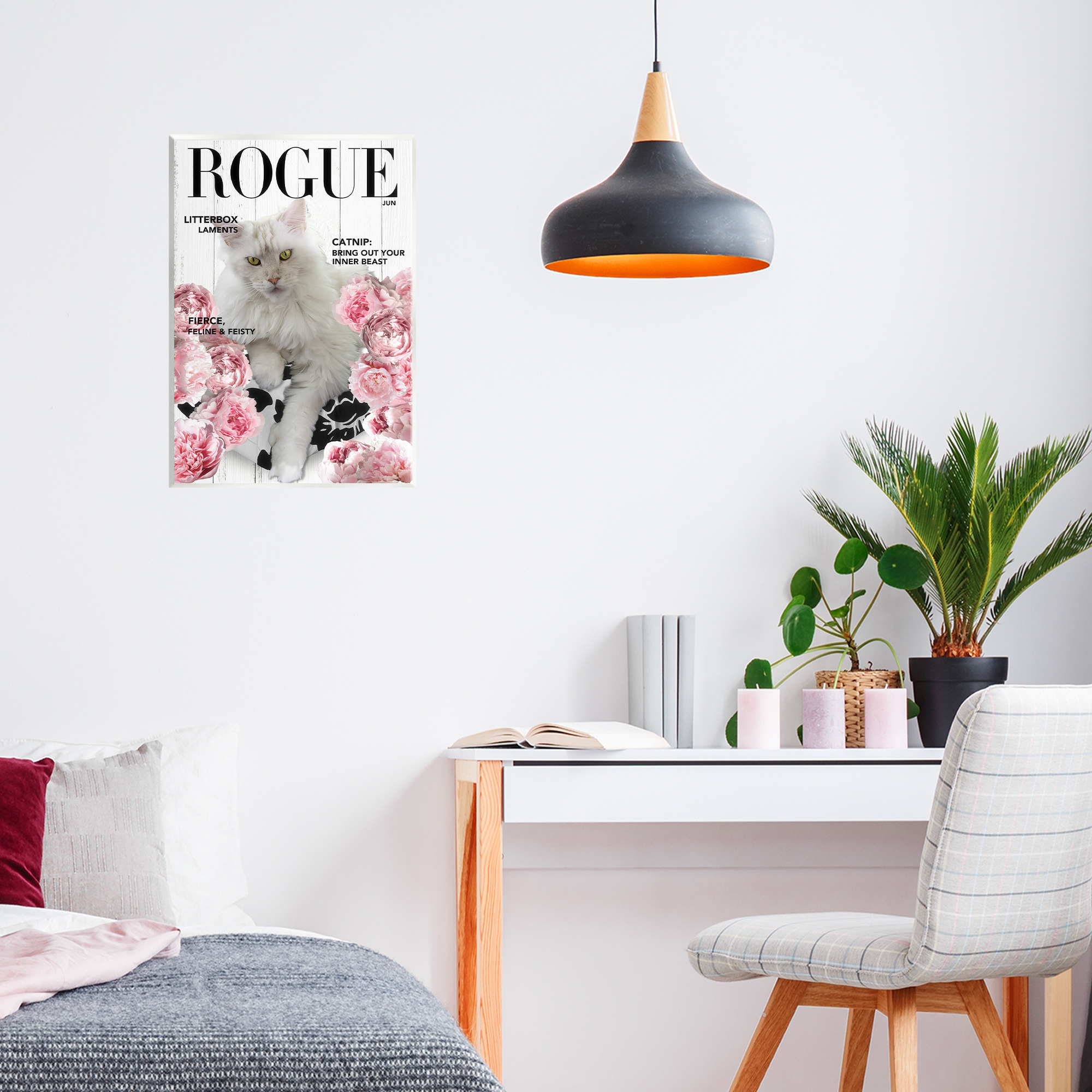 Funny Floral Cat Magazine Wall Plaque Art, design by Sasha