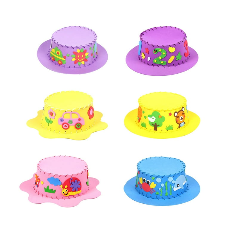 6 Pcs Kids Hat Making Materials DIY Eva Sewing Hat Crafts Supplies Accessories for Kindergarten Classroom (Mixed Style), Size: 25*25*9cm