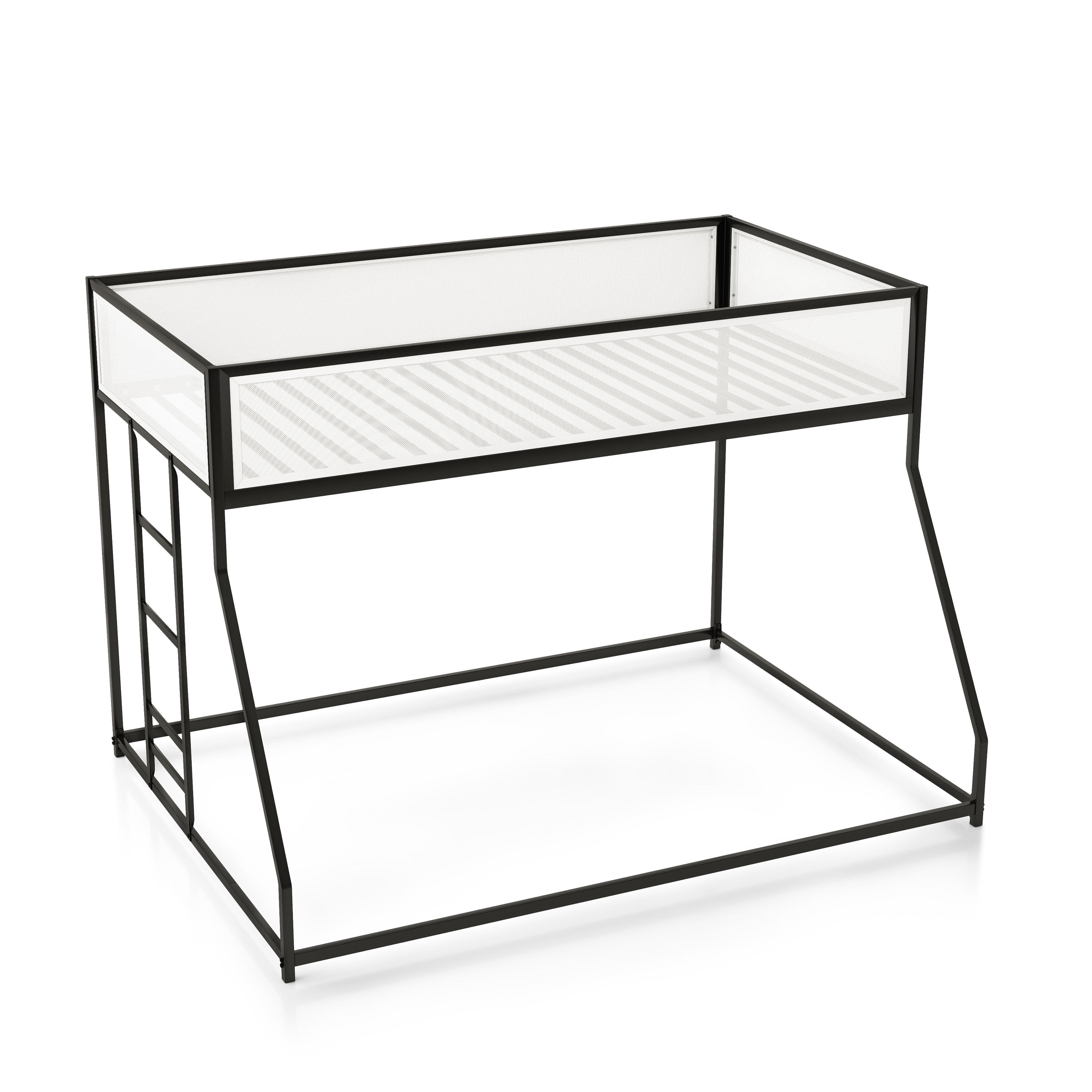 Furniture of America Veric Kids Black Twin Over Full Low Profile Bunk Bed with White Magnetic Mesh Panel