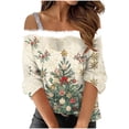 thumbnail image 2 of Fiudx Camisas de Mujer Top de Camiseta con Estampado Navideño de Doble Hombro Informal a La Moda para Mujer, 2 of 5
