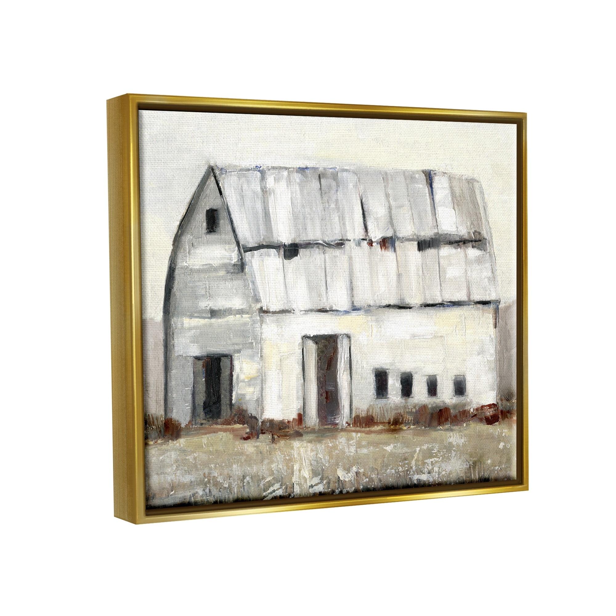 Stupell Industries Rustic White Barn Among Countryside Nature Grasses Painting Metallic Gold Floating Framed Canvas Print Wall Art, Design by Sally Swatland