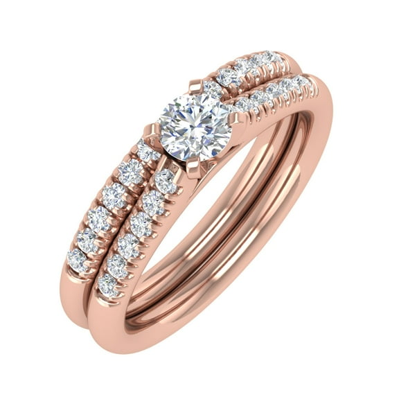 1/2 Carat Round Diamond Bridal Ring Set in 14K Rose Gold (Ring Size 9)